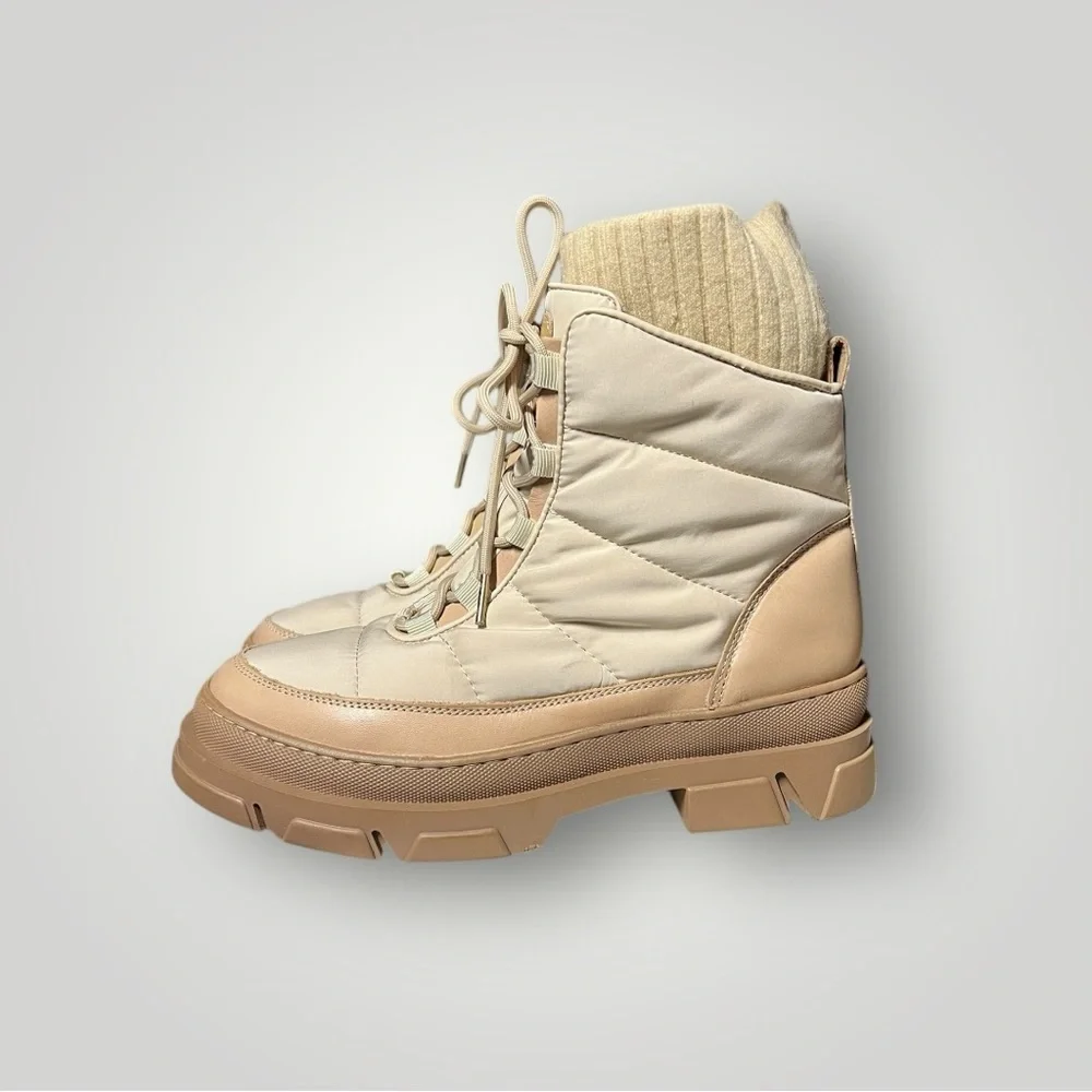 🌻Sam Edelman Reve Tabitha Moonbeam Leather Lace-Up Winter Boots Women's Size 8